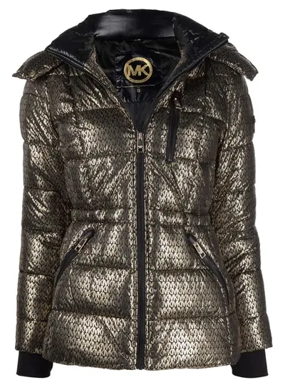 Michael Kors Monogram-print Hooded Coat In Gold