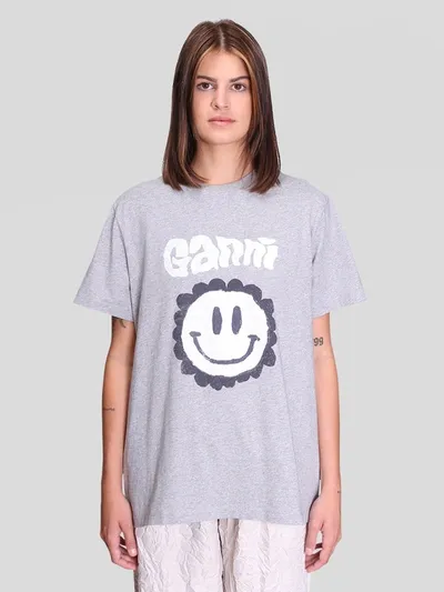 Ganni Tshirt Smiley Flower In Paloma Melange