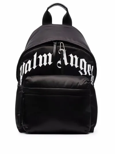 Palm Angels Logo Printed Zipped Backpack In Black