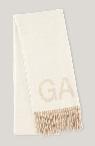 Ganni Fringed Wool Scarf In White