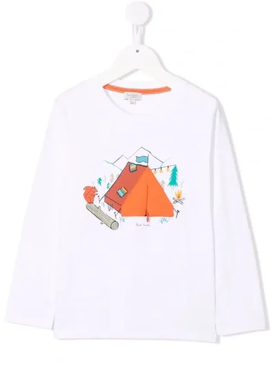 Paul Smith Junior Camping Print T-shirt In 白色