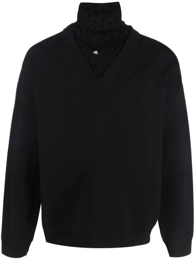 Valentino Woven-panel Roll-neck Jumper In Black