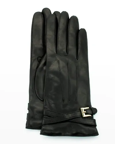 Portolano Cashmere-lined Napa Crisscross Belt Gloves In Black