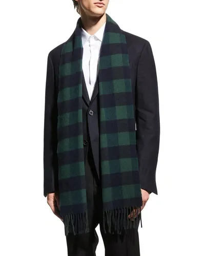 Eton Men's Buffalo Check Wool Scarf In Green