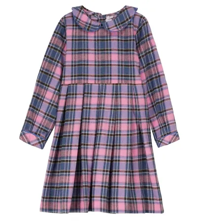 Rachel Riley Kids' Checked Flannel Cotton Dress In Pink/blue/brown