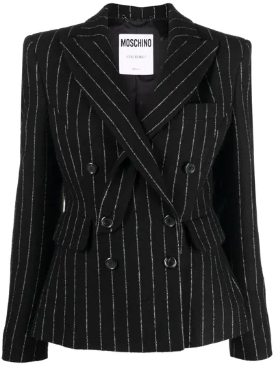 Moschino Pinstripe Double Breasted Blazer In Black