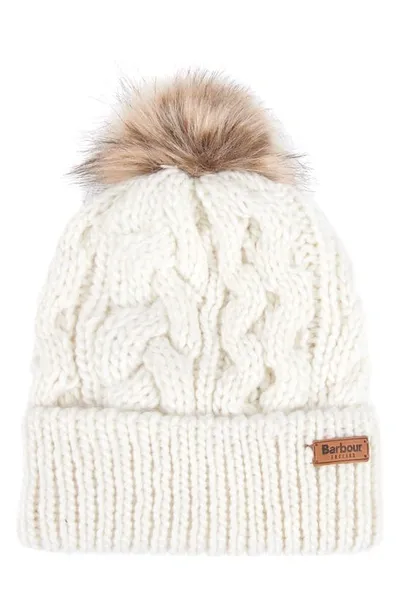 Barbour Penshaw Faux Fur Pompom Beanie In Cloud