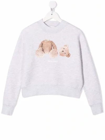 Palm Angels Kids' Teddy Bear-print Cotton Sweatshirt In Grey