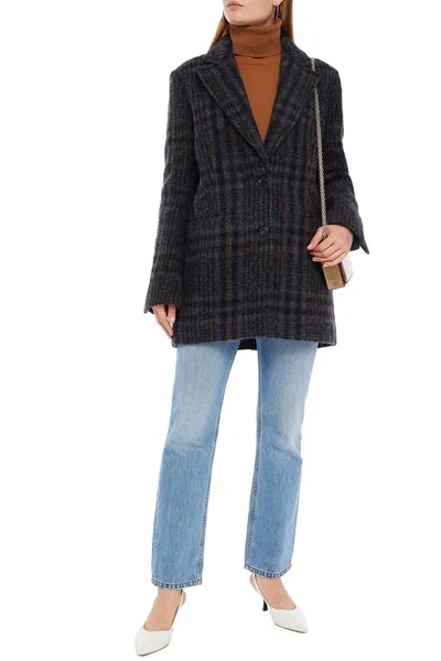 Victoria Victoria Beckham Checked Brushed Felt Coat In Blue