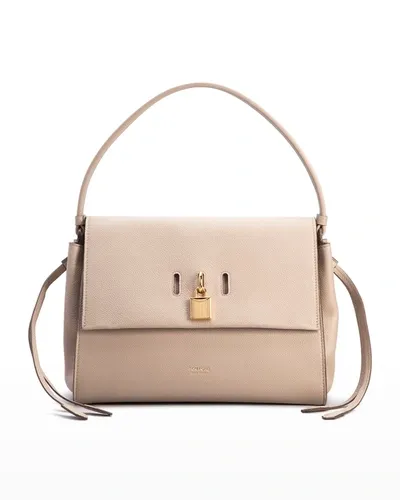 Tom Ford Medium Padlock Grain Leather Shoulder Bag In U8006 Silk Taupe