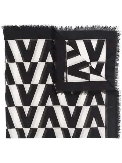 Valentino Cashmere And Silk Logo-jacquard Scarf In Black