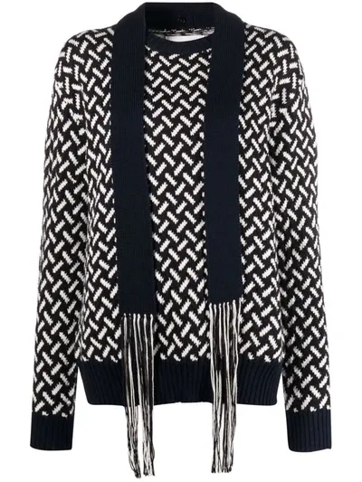 Jil Sander Scarf-detail Patterned Jumper - Atterley In Blue