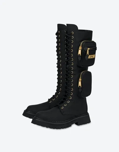 Moschino Safari High Combat Boot In Black