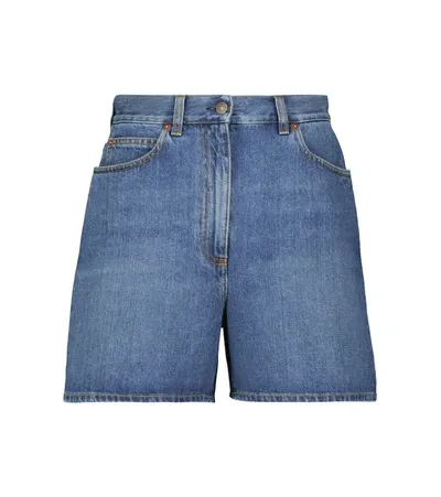 Gucci Denim Shorts With Horsebit Details In Blue,mix