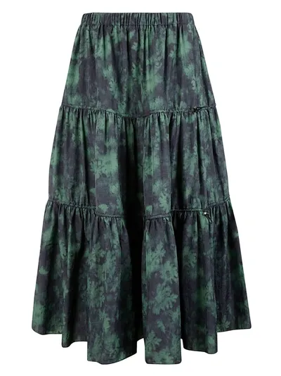 Kenzo Printed Elasticated Midi Skirt In Grün