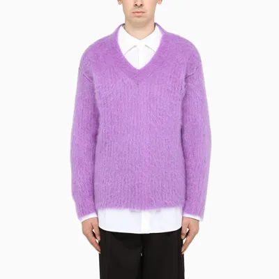 Ferragamo Purple Shearling Pullover In Black