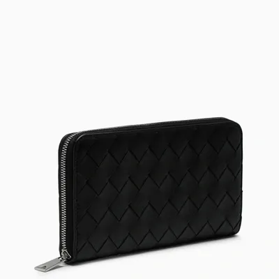 Bottega Veneta Black Woven Zip Around Wallet