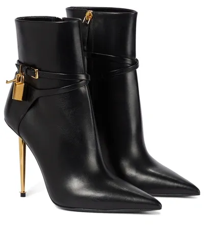 Tom Ford Padlock Leather Ankle Boots In Black