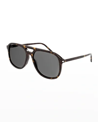 Saint Laurent Men's Acetate Aviator Sunglasses In 004 Dark Havana