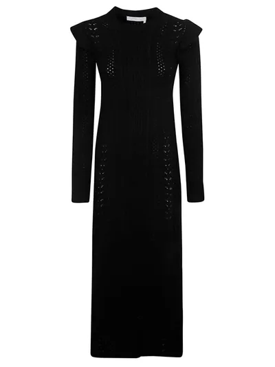 Chloé Ruffled Pointelle-knit Wool And Cashmere-blend Maxi Dress In Black