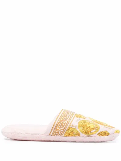 Versace Medusa-print Slip-on Slippers In Pink Gold