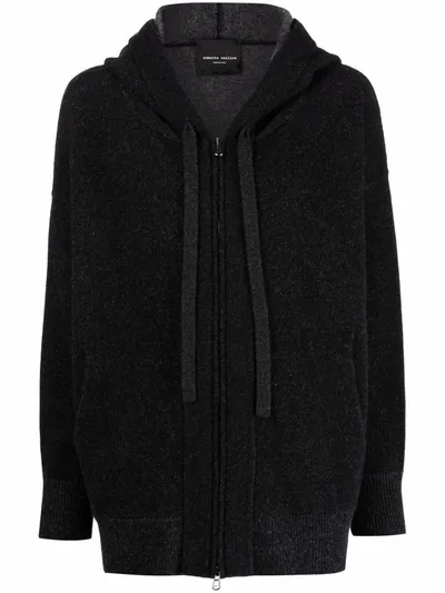 Roberto Collina Zipped Up Wool Hoodie In Grey