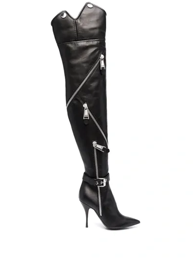 Moschino Zipped-up Thigh-high Boots In Schwarz