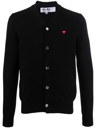 Comme Des Garçons Play Fine-knit Wool Cardigan In Schwarz