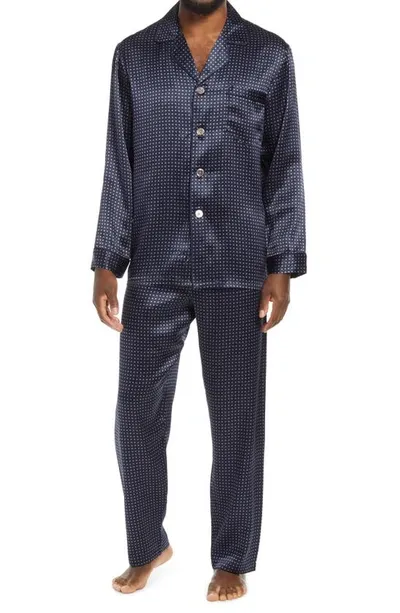 Majestic Dot Silk Pajamas In Navy Dot