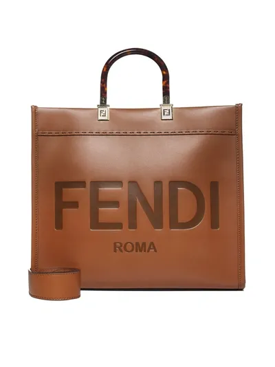 Fendi Sunshine Medium Leather Tote Bag In Tan