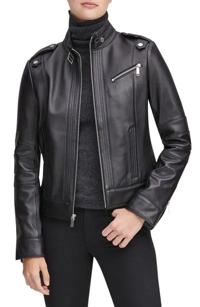 Marc New York Stand Collar Leather Moto Jacket In Black