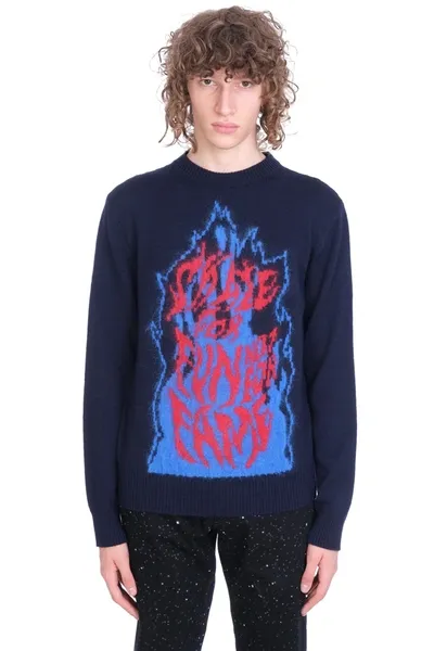 Lanvin Flame Slogan Intarsia-knit Jumper In Blue