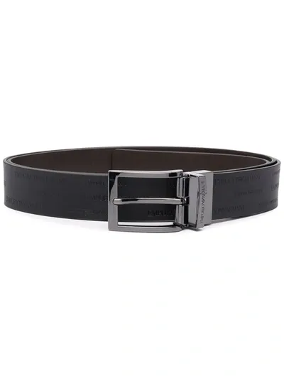 Emporio Armani All-over Embossed Logo Belt In Black