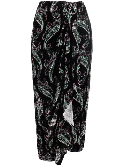 Isabel Marant Paisley Print Draped Skirt In Black