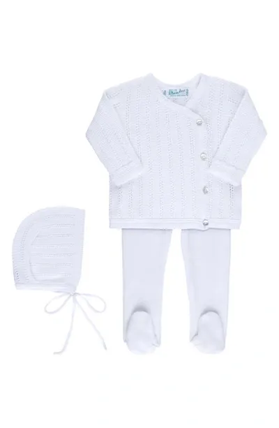 Feltman Brothers Babies'  Pointelle Knit Sweater, Footed Pants & Bonnet Set In White