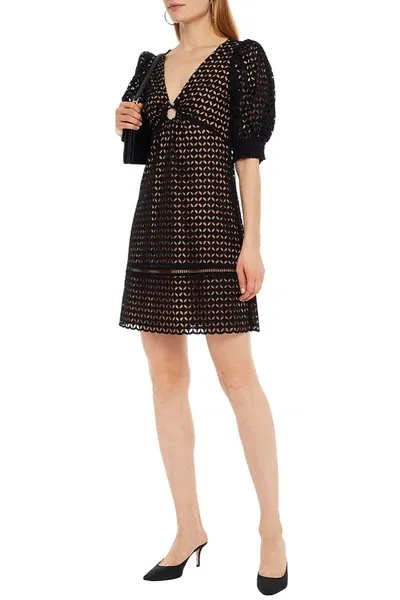 Michael Michael Kors Gathered Broderie Anglaise Cotton Mini Dress In Black