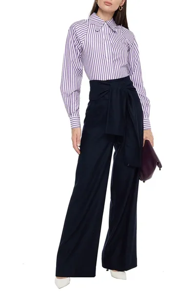 Victoria Victoria Beckham Belted Wool-flannel Wide-leg Pants In Midnight Blue