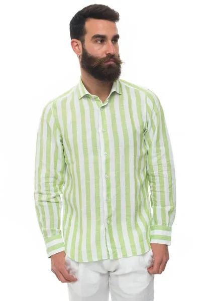 Vincenzo De Lauziers Long-sleeved Linen Shirt In White/green