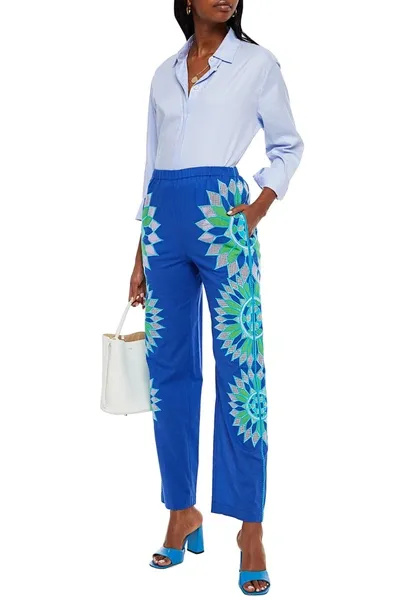 Emilio Pucci Embroidered Woven Straight-leg Pants In Blue