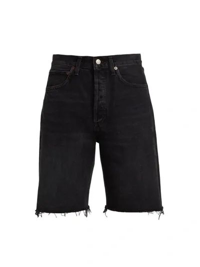 Agolde Parker Black Distressed Denim Shorts In Trance