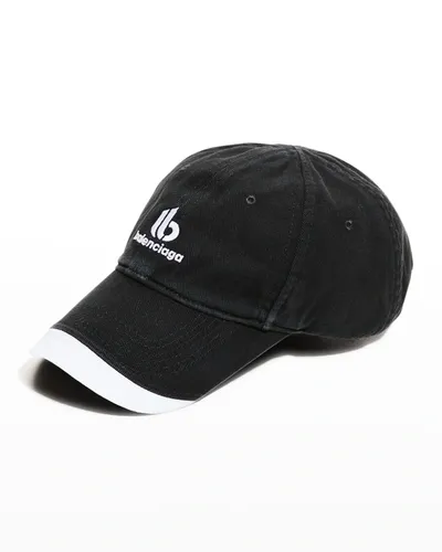 Balenciaga Men's Double B Baseball Cap In Noir/ecru