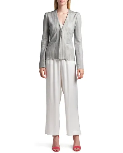 Giorgio Armani Metallic Plisse Knit Jacket In Grey