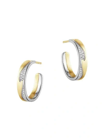 Georg Jensen 18k White & Yellow Gold Fusion Diamond Wavy Hoop Earrings