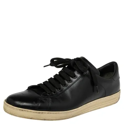 Pre-owned Tom Ford Black Leather Warwick Low Top Sneakers Size 44