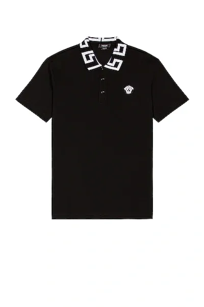 Versace Pique Cotton Polo In Black & White