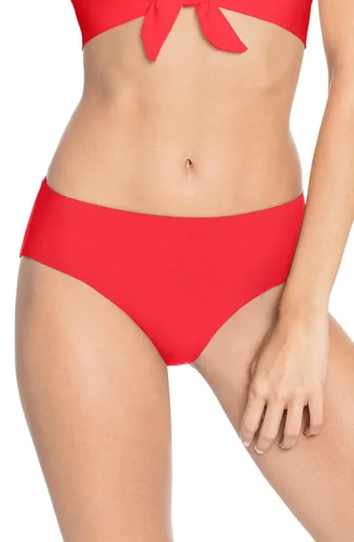 Robin Piccone Ava High Waist Bikini Bottoms In Fiery Red