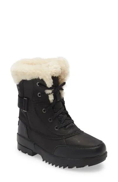 Sorel Tivoli Leather Shearling Snow Booties In Black Leather