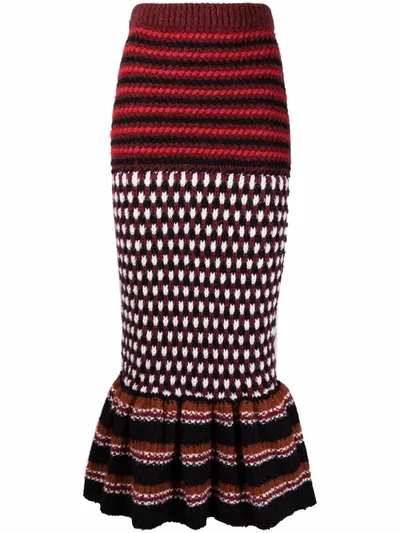 Marni Fluted Jacquard-knit And Striped Knitted Midi Skirt In Multicolor