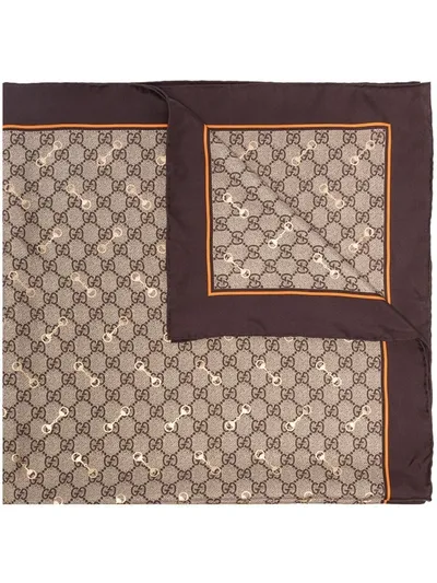 Gucci Gg Supreme-jacquard Horsebit-print Silk Scarf In Neutrals