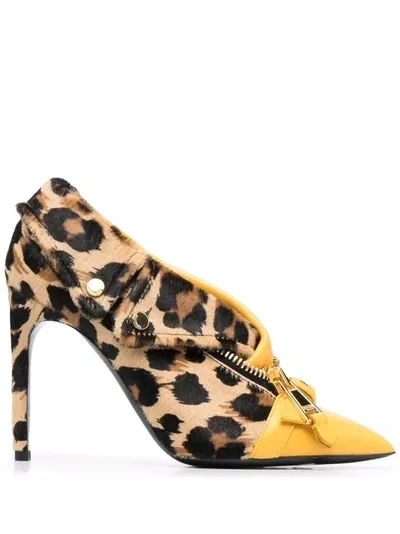 Moschino Moto 105mm Leopard Pumps In Yellow